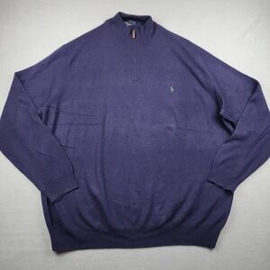 Polo Ralph Lauren Sweater Mens 4XLT Purple 1/4 Zip Mock Neck Wool Pullover Pony